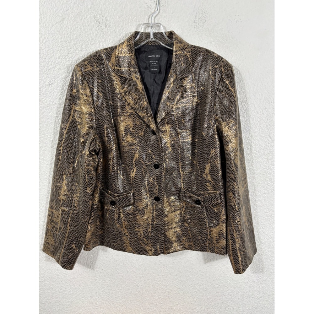 Morgan Cole Blazer Jacket Womens Large Gold Excellent Metallic‎ Snakeskin Print